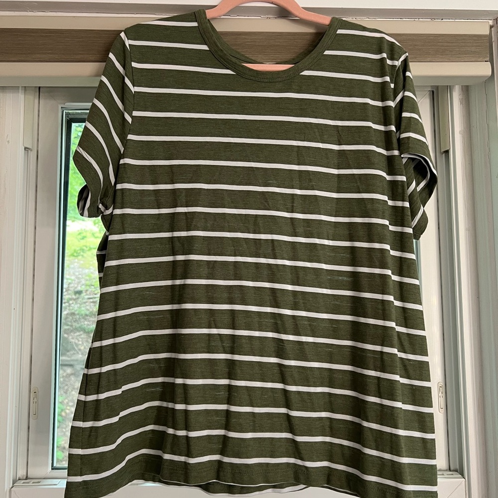 Green & White Striped T Shirt